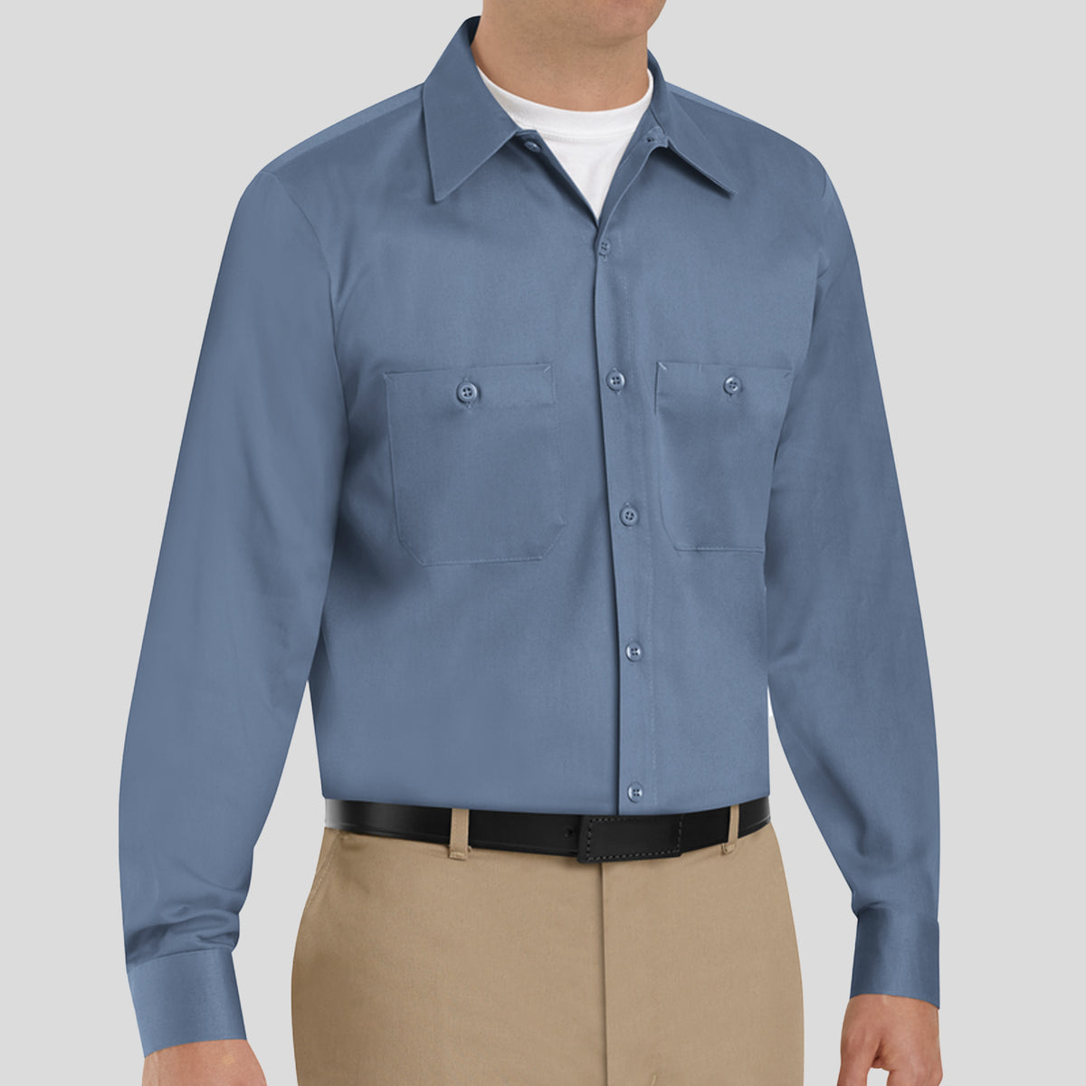 Men's Long Sleeve Wrinkle-Resistant Cotton Work Shirt | Postman Blue